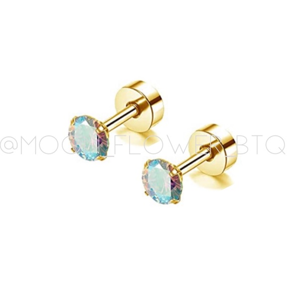 MoonFlowerBtq Jewelry - 🔴SALE 3/$25🔴 Tiny Gold Iridescent CZ Flat Back Earrings